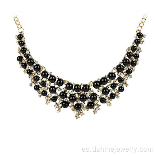 Negro perla colgante con brillantes diamantes de imitación Collar collar
